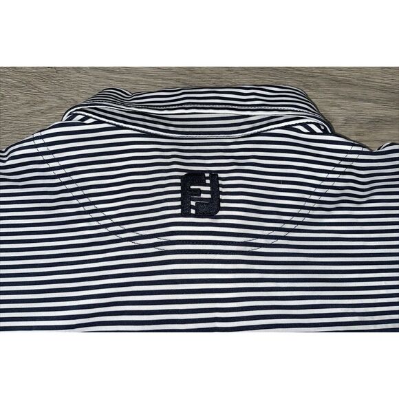FJ Footjoy Mens Golf Polo Shirt Short Sleeve Blue & White Stripes Large - Picture 8 of 9